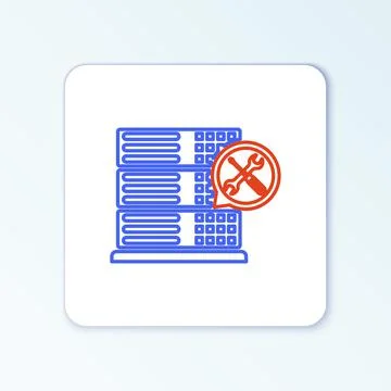 Line Database server with screwdriver and wrench icon isolated on white Stock Illustration