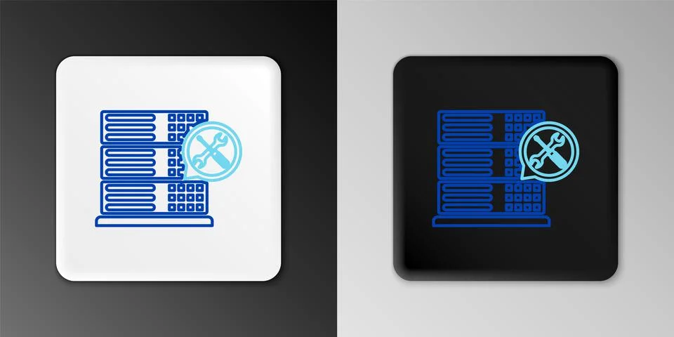 Line Database server with screwdriver and wrench icon isolated on grey backgr Stock Illustration