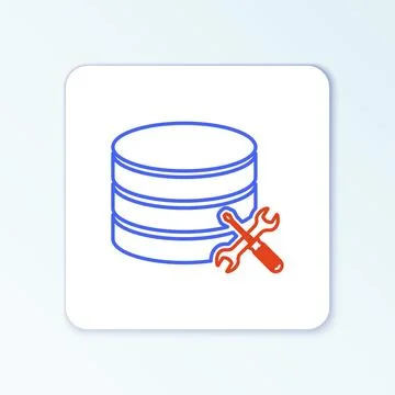 Line Database server with screwdriver and wrench icon isolated on white Stock Illustration