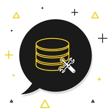 Line Database server with screwdriver and wrench icon isolated on white Stock Illustration