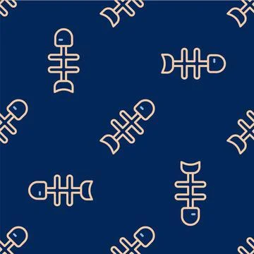 Line Dead fish icon isolated seamless pattern on blue background. Vector Illustrazione stock