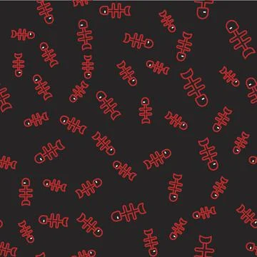 Line Dead fish icon isolated seamless pattern on black background. Vector Stock Illustration