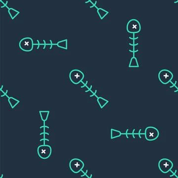 Line Dead fish icon isolated seamless pattern on black background. Vector Stock Illustration