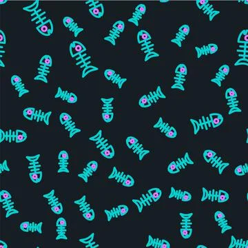 Line Dead fish icon isolated seamless pattern on black background. Vector Illustrazione stock