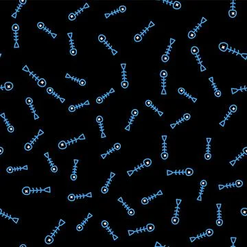 Line Dead fish icon isolated seamless pattern on black background.  Vector Stock Illustration