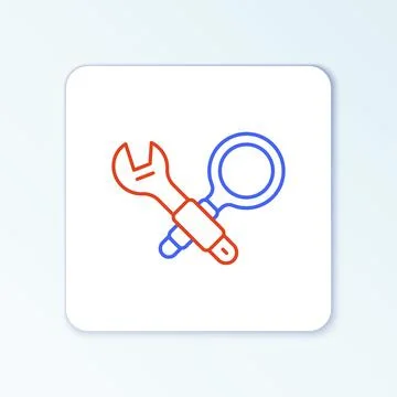 Line Debugging icon isolated on white background. Debugging tool. Magnifying 스톡 일러스트