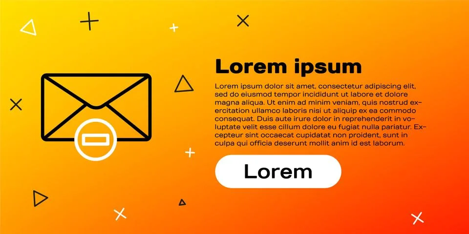Line Delete envelope icon isolated on yellow background. Delete or error letter Stock Illustration