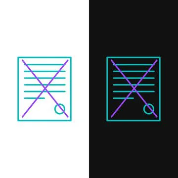 Line Delete file document icon isolated on white and black background. Rejected 库存插图