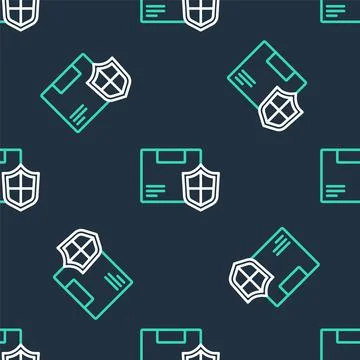 Line Delivery security with shield icon isolated seamless pattern on black Stock Illustration