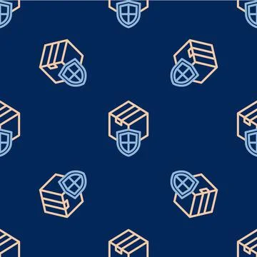 Line Delivery security with shield icon isolated seamless pattern on blue イラスト素材