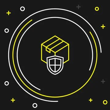 Line Delivery security with shield icon isolated on black background. Delivery 스톡 일러스트