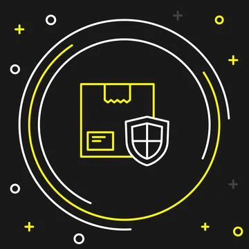 Line Delivery security with shield icon isolated on black background. Delivery Stock Illustration