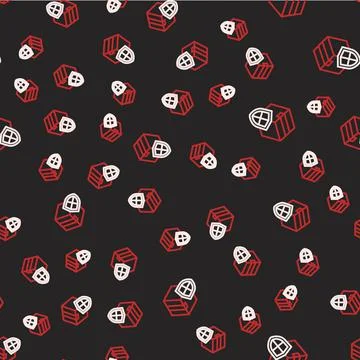 Line Delivery security with shield icon isolated seamless pattern on black イラスト素材