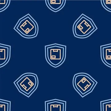 Line Delivery security with shield icon isolated seamless pattern on blue Stock Illustration