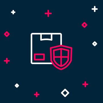 Line Delivery security with shield icon isolated on blue background. Delivery 스톡 일러스트