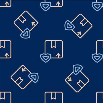 Line Delivery security with shield icon isolated seamless pattern on blue Stock Illustration