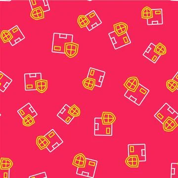 Line Delivery security with shield icon isolated seamless pattern on red back Stock Illustration