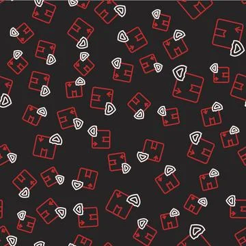 Line Delivery security with shield icon isolated seamless pattern on black Stockillustratie