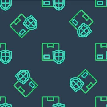 Line Delivery security with shield icon isolated seamless pattern on blue 스톡 일러스트