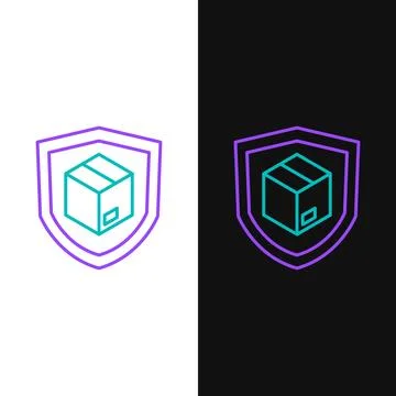 Line Delivery security with shield icon isolated on white and black backgro.. Stock Illustration
