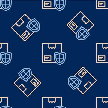 Line Delivery security with shield icon isolated seamless pattern on blue b.. Stock Illustration