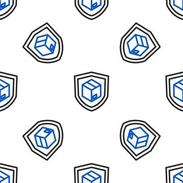 Line Delivery security with shield icon isolated seamless pattern on white .. Illustrazione stock
