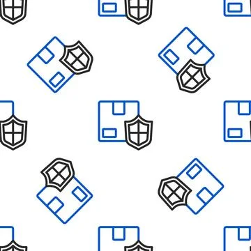 Line Delivery security with shield icon isolated seamless pattern on white .. Stock Illustration