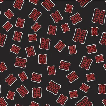Line Dentures model icon isolated seamless pattern on black background. Teeth of Illustrazione stock