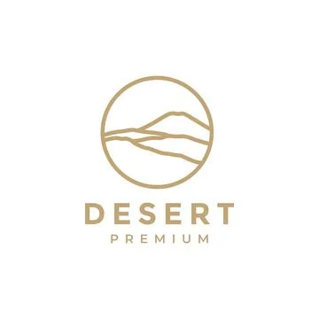 Line desert with mountain night logo design, vector graphic symbol icon ill.. Ilustração Stock