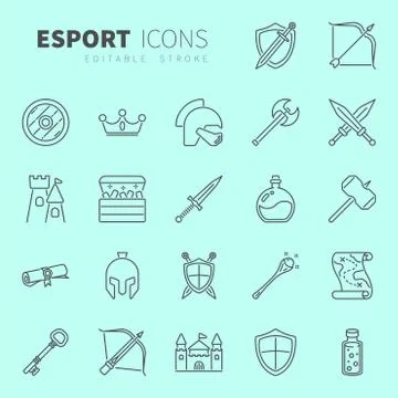 Line design icon set of esport concept Stock Illustration