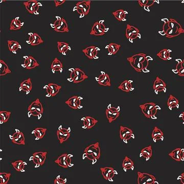 Line Devil head icon isolated seamless pattern on black background. Happy 스톡 일러스트
