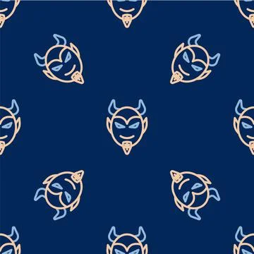 Line Devil head icon isolated seamless pattern on blue background. Happy Hall Illustrazione stock