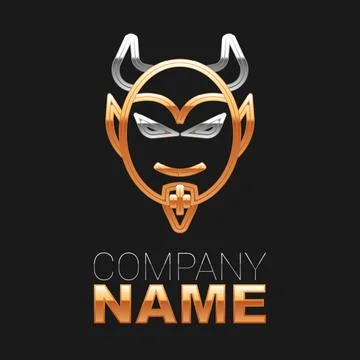 Line Devil head icon isolated on black background. Happy Halloween party. Col Stock Illustration