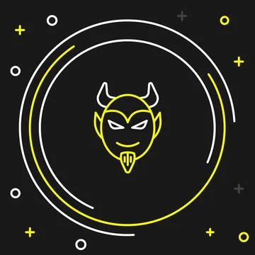 Line Devil head icon isolated on black background. Happy Halloween party. C.. Stockillustratie