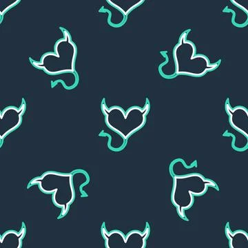 Line Devil heart with horns and a tail icon isolated seamless pattern on black Stock Illustration