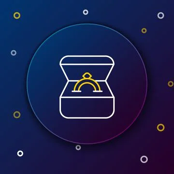 Line Diamond engagement ring in a box icon isolated on blue background. Colorful Stock Illustration