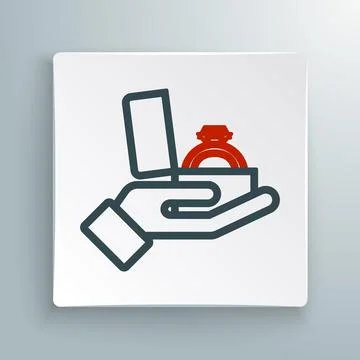 Line Diamond engagement ring in a box icon isolated on white background Stock Illustration