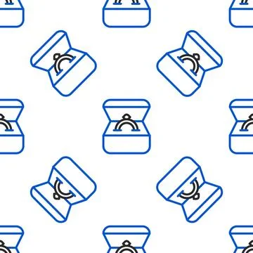 Line Diamond engagement ring in a box icon isolated seamless pattern on white Illustrazione stock