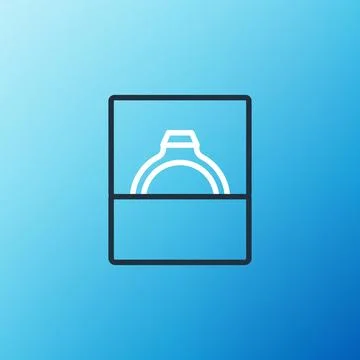 Line Diamond engagement ring in box icon isolated on blue background. Color.. Stock Illustration