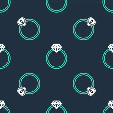 Line Diamond engagement ring icon isolated seamless pattern on black background Illustrazione stock
