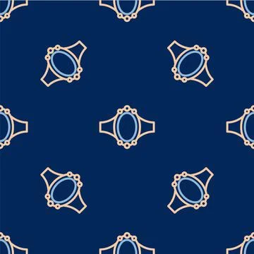 Line Diamond engagement ring icon isolated seamless pattern on blue background Stock Illustration