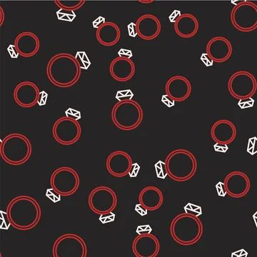 Line Diamond engagement ring icon isolated seamless pattern on black backgr.. Illustrazione stock