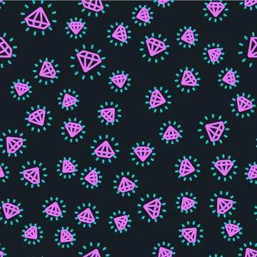 Line Diamond icon isolated seamless pattern on black background. Jewelry sy.. Stock Illustration