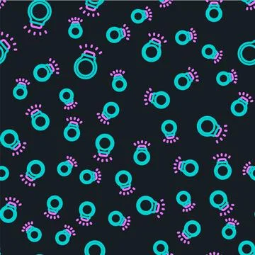 Line Diamond ring icon isolated seamless pattern on black background.  Vector Illustrazione stock