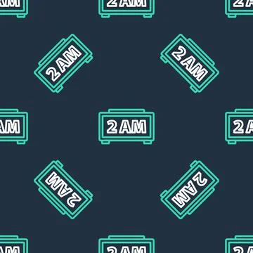 Line Digital alarm clock icon isolated seamless pattern on black background Illustrazione stock