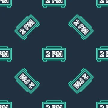 Line Digital alarm clock icon isolated seamless pattern on black background Stock Illustration