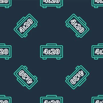 Line Digital alarm clock icon isolated seamless pattern on black background Illustrazione stock