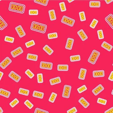 Line Digital alarm clock icon isolated seamless pattern on red background Illustrazione stock