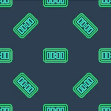 Line Digital alarm clock icon isolated seamless pattern on blue background Stock Illustration