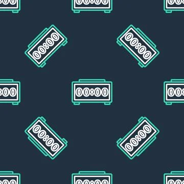 Line Digital alarm clock icon isolated seamless pattern on black background.. Stock Illustration